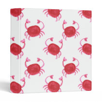 watercolor cute red crabs beach design 3 ring binder