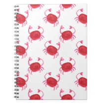 watercolor cute red crabs beach design notebook