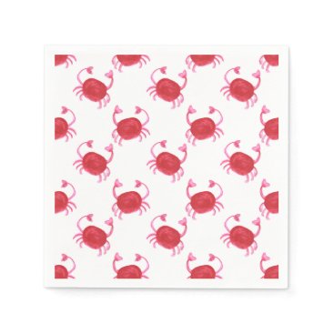 watercolor cute red crabs beach design paper napkins