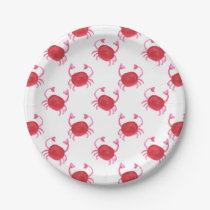 watercolor cute red crabs beach design paper plates