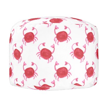 watercolor cute red crabs beach design pouf