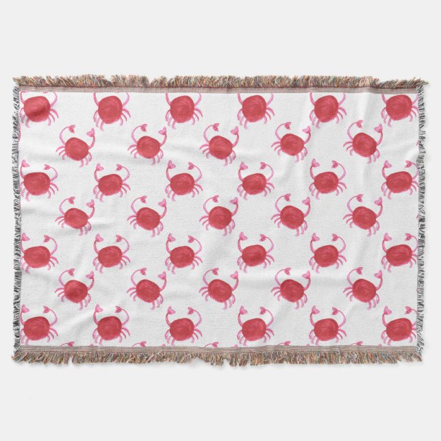 watercolor cute red crabs beach design throw blanket (Front)