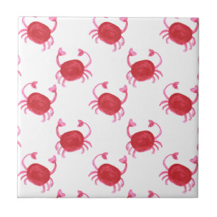 watercolor cute red crabs beach design tile
