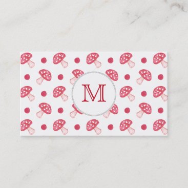 watercolor cute red mushrooms and polka dots business card