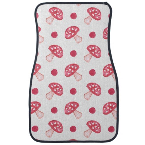 watercolor cute red mushrooms and polka dots car floor mat