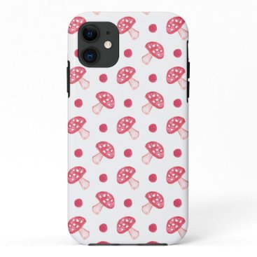 watercolor cute red mushrooms and polka dots iPhone 11 case