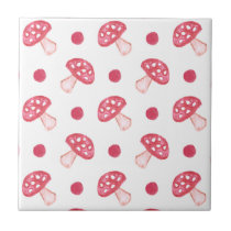 watercolor cute red mushrooms and polka dots ceramic tile