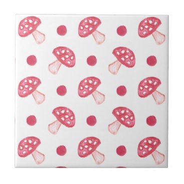 watercolor cute red mushrooms and polka dots ceramic tile
