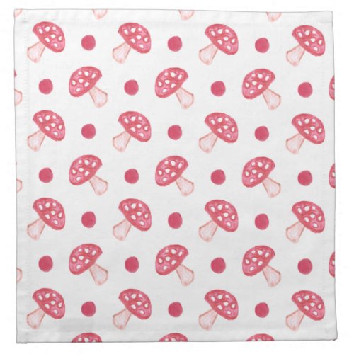 watercolor cute red mushrooms and polka dots cloth napkin