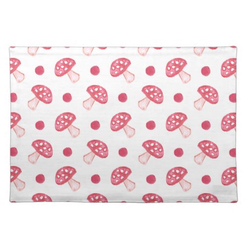 watercolor cute red mushrooms and polka dots cloth placemat