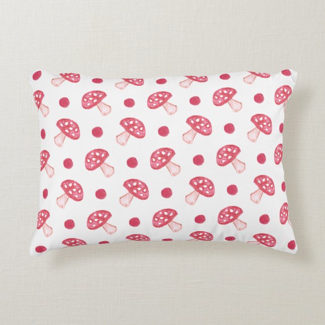 watercolor cute red mushrooms and polka dots decorative pillow (Front)
