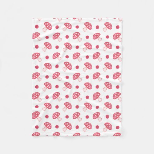 watercolor cute red mushrooms and polka dots fleece blanket