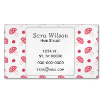 watercolor cute red mushrooms and polka dots magnetic business card