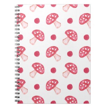 watercolor cute red mushrooms and polka dots notebook