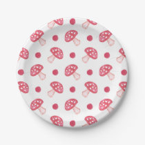 watercolor cute red mushrooms and polka dots paper plates