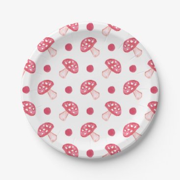 watercolor cute red mushrooms and polka dots paper plates