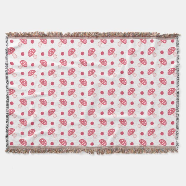 watercolor cute red mushrooms and polka dots throw blanket (Front)