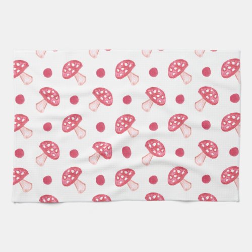 watercolor cute red mushrooms and polka dots towel