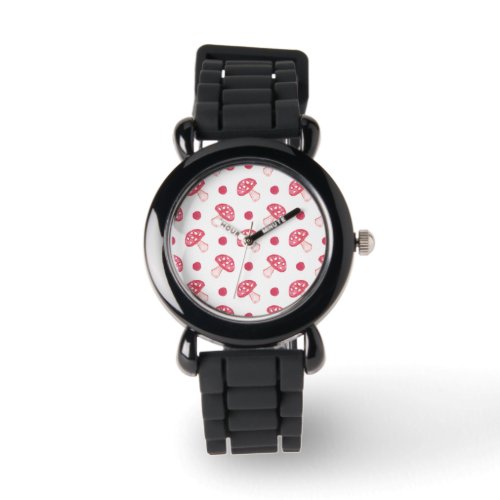 watercolor cute red mushrooms and polka dots watch