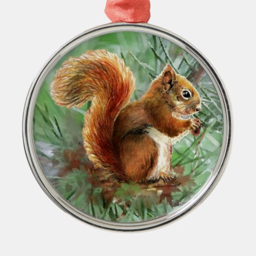 Watercolor Cute Red Squirrel Animal Nature Art Metal Ornament