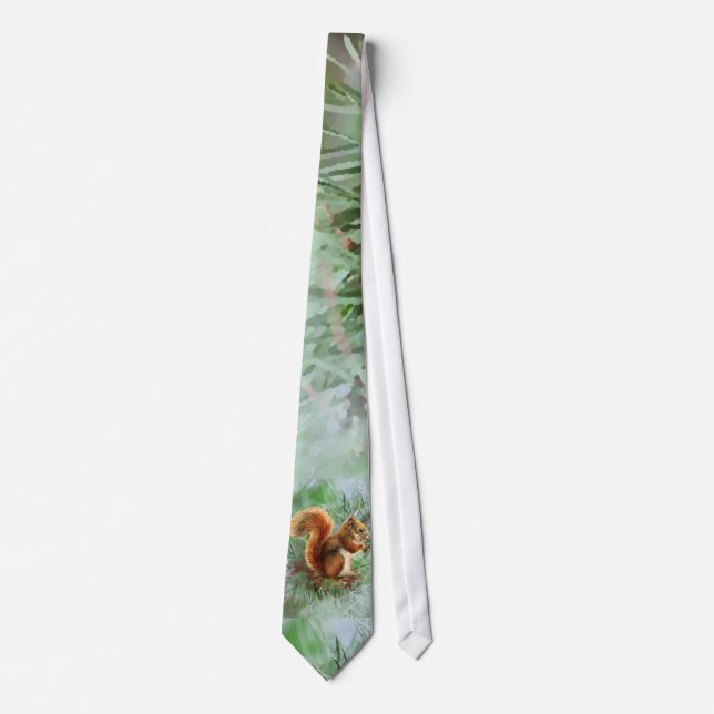 Watercolor Cute Red Squirrel Animal Nature Art Neck Tie (Front)
