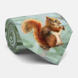 Watercolor Cute Red Squirrel Animal Nature Art Neck Tie