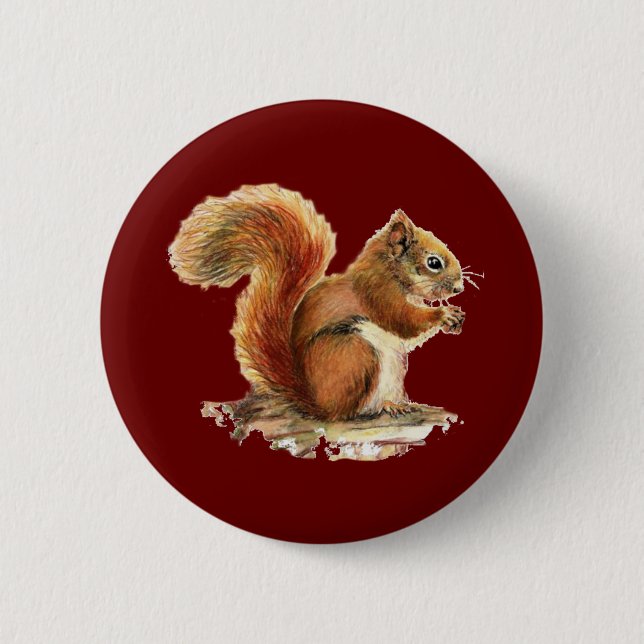 Watercolor Cute Red Squirrel Animal Nature Button (Front)