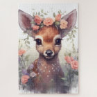Watercolor Cute Reindeer floral Puzzle Woodland