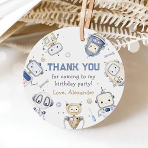 Watercolor Cute Robot Kids Birthday Party Favor Tags