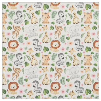 Watercolor Cute Safari Animals for Kids Fabric