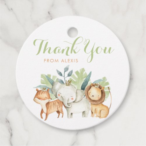 Watercolor Cute Safari Friends Birthday Thank You Favor Tags