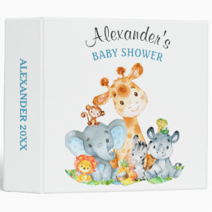 Watercolor Cute Safari Jungle Animals Baby Shower 3 Ring Binder