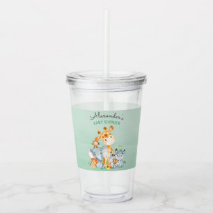 Watercolor Cute Safari Jungle Animals Baby Shower Acrylic Tumbler