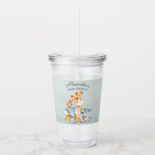 Watercolor Cute Safari Jungle Animals Baby Shower Acrylic Tumbler