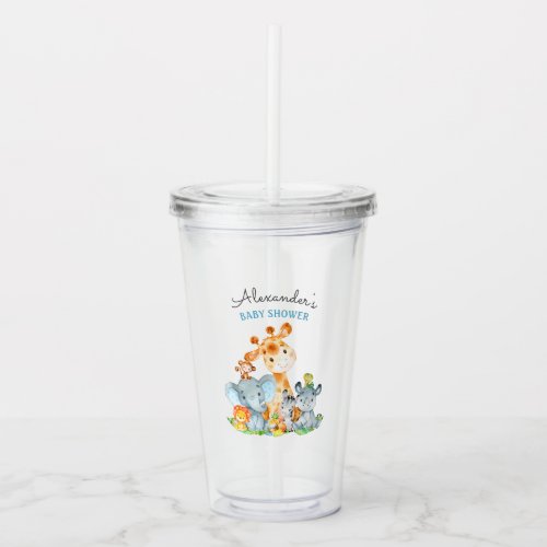 Watercolor Cute Safari Jungle Animals Baby Shower Acrylic Tumbler