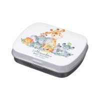 Watercolor Cute Safari Jungle Animals Baby Shower Candy Tin