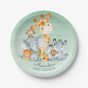 Watercolor Cute Safari Jungle Animals Baby Shower Paper Plates