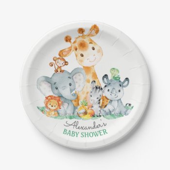 Watercolor Cute Safari Jungle Animals Baby Shower Paper Plates by SpecialOccasionCards at Zazzle