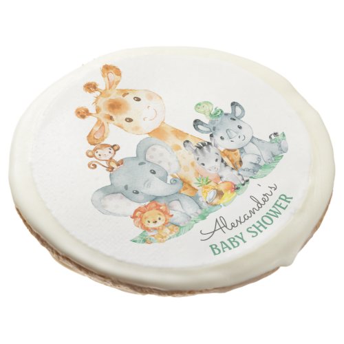 Watercolor Cute Safari Jungle Animals Baby Shower Sugar Cookie