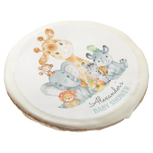 Watercolor Cute Safari Jungle Animals Baby Shower Sugar Cookie