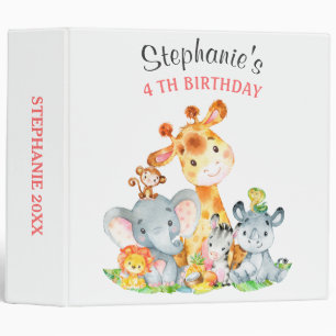 Watercolor Cute Safari Jungle Animals Birthday 3 Ring Binder