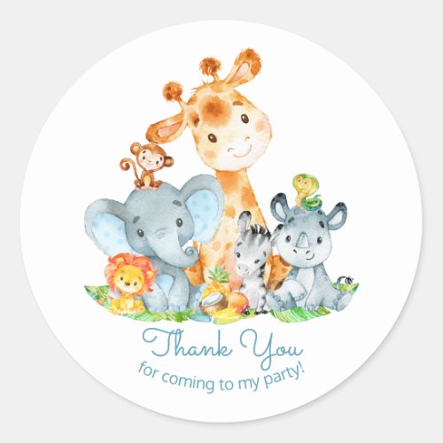 Watercolor Cute Safari Jungle Animals Birthday Classic Round Sticker