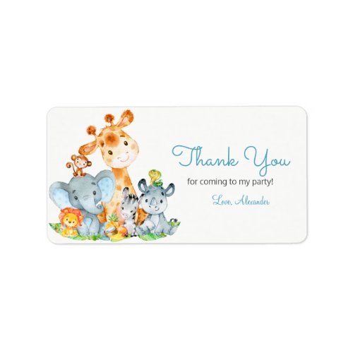 Watercolor Cute Safari Jungle Animals Birthday Label