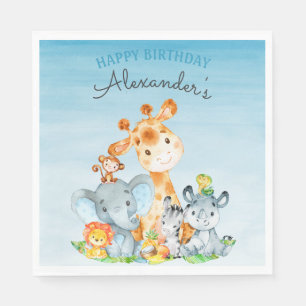 Watercolor Cute Safari Jungle Animals Birthday Napkins
