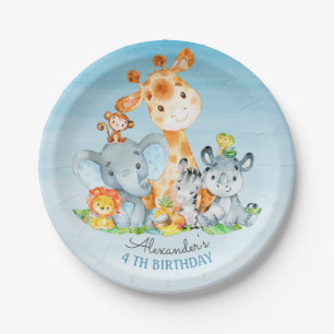 Watercolor Cute Safari Jungle Animals Birthday Paper Plates