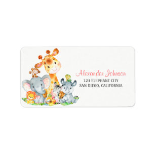 Watercolor Cute Safari Jungle Animals Boy Label