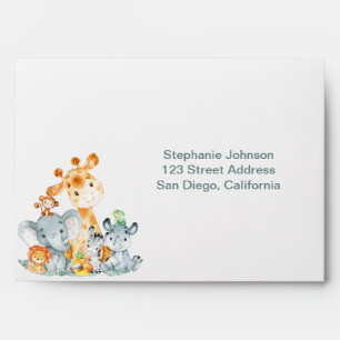 Watercolor Cute Safari Jungle Animals Envelope