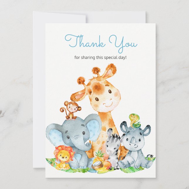 Watercolor Cute Safari Jungle Animals Thank You (Front)