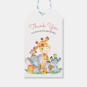 Watercolor Cute Safari Jungle Animals Thank You Gift Tags
