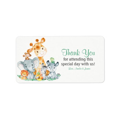 Watercolor Cute Safari Jungle Animals Thank You Label